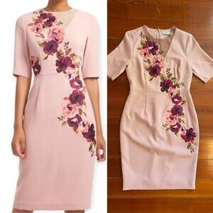 NWT Knightly Floral Printed Embroidered Sheath Dress in Blush - Sz 10